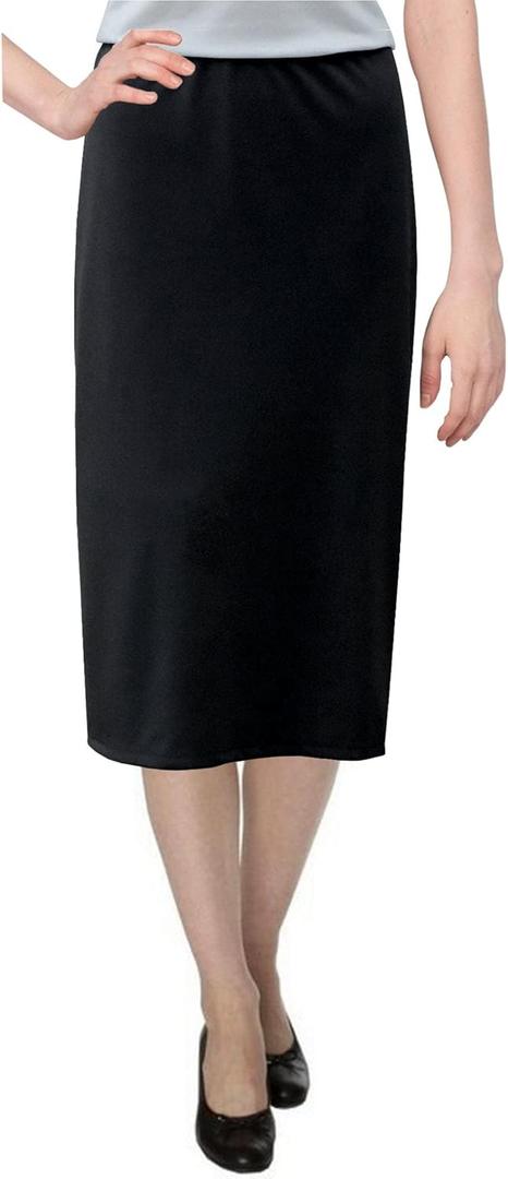 Baby'O Women's Basic Modest 26" Below The Knee Length Stretch Knit Straight Skirt (Black - 10)
