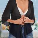 Women's Short Cardigan Bolero Shrug Sheer Tie Front Top 3/4 Sleeve Jacket for Dress 2026 (Black, S)
