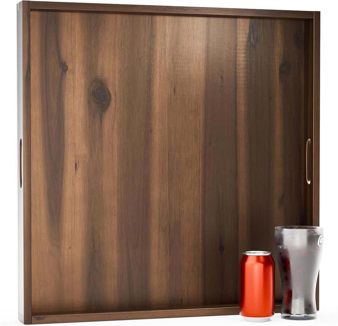 TIDITA 24 x 24 inch Acacia Wood Square Ottoman Tray Large Wooden Tray for Ottoman, Extra Large Ottoman Tray for Living Room, Coffee Table & Decorative Use (Walnut Color)