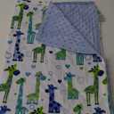 CREVENT Minky Baby Blanket for Boys, Soft Plush Receiving for Newborns - Giraffe 30x40 Inches (Light Blue)