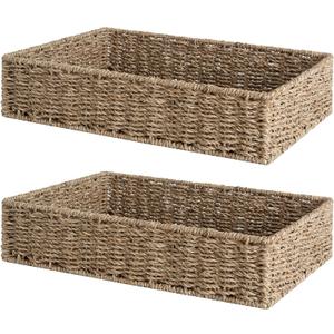 StorageWorks Large Seagrass Tray for Bathroom, Seagrass Storage Baskets for Shelves, Handwoven Natural Wicker Baskets for Organizing, 2-Pack (15 "L x 11 "W x 3 "H)