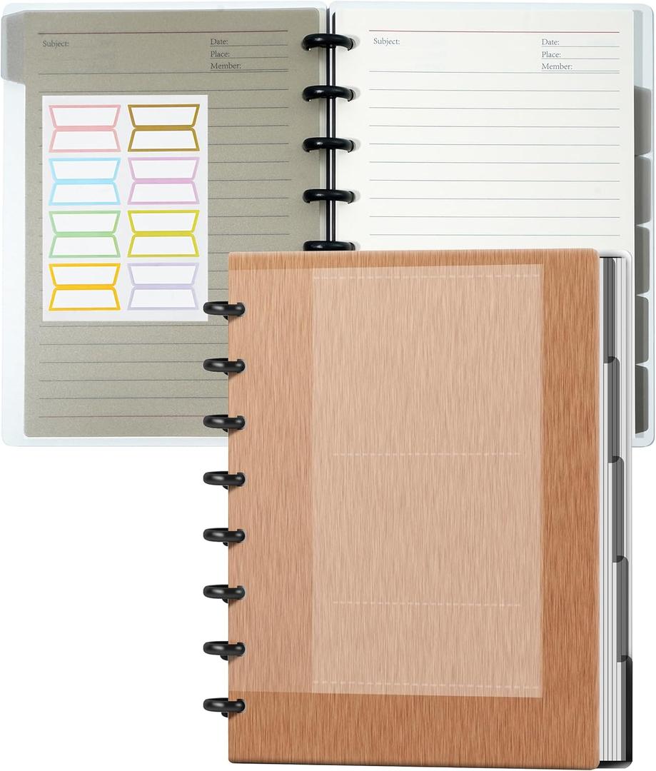 Yoment Discbound Notebook Customizable Spiral Journal Refillable 5 Subject Notebook with Removable Pages 120 Wide Ruled Disc Planner with 6 Binder Dividers & 16 Tabs for Work Meeting School (Medium, Rose Gold)