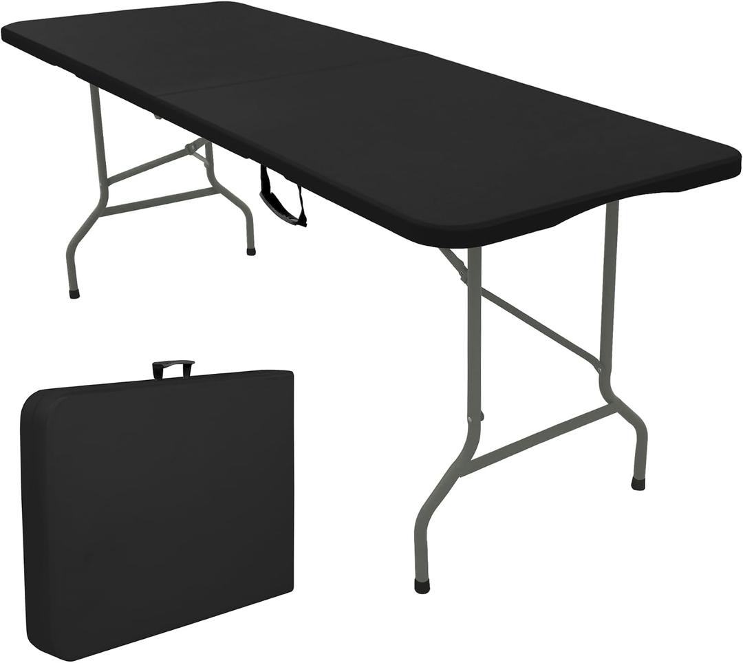 Folding Tables with Carrying Handle Lightweight Rectangular Portable Plastic Camping Table Steel Legs for Party, Dining, Wedding, Events, Picnic Indoor, Outdoor (5FT, Black)