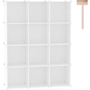 C&AHOME Cube Storage Organizer, 12-Cube Shelves Units, Closet Cabinet, DIY Plastic Modular Book Shelf, Ideal for Bedroom, Living Room, Office, 36.6" L x 12.4" W x 48.4" H Milky UPCS12M