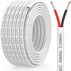 CONEPY 16 Gauge Marine Wire, 16/2 Duplex Marine Grade Cable, IP68 Waterproof/Oxygen-Free Tinned Copper Stranded PVC 16 AWG Wire for Boat, Automotive, RV, Solar, LED Strips (30FT)