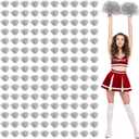 Jerify 150 Pcs Cheerleading Pom Poms Bulk Metallic Foil Cheerleader Pom Poms with Baton Handle Plastic Cheer Pompom Cheering Hand Flowers for Sports Squads Dance Party Basketball (Silver)