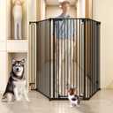 51" Extra Tall Cat Gate for Cats 57.4" to 81" Extra Wide Cat Gate for Doorway,Auto Close 3-Panel Durable Pet Gate Indoor Use, Metal Dog Gate for Kitchens, Doorways & Stairs (Black)