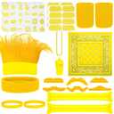 Bonuci 72 Pcs Yellow Spirit Wear Accessories Items Bulk Man Team Spirit Week Accessories Camp Day Item Fake Mustache Crazy Hair Wig Bandana Go Team Tattoo Noisemaker Bam Wristband Eyeblack Sticker