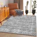 Area Rug 4x6 Gray Living Room Rugs,Machine Washable Rug,Stain Resistant Soft Thin Carpet,Boho Vintage Home Decor,Indoor Non-Slip Rugs,for Bedroom,Office,Farmhouse,Dining,Dorm (Grey)