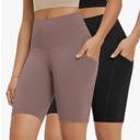ODODOS 2-Pack High Waist Workout Shorts with Pockets for Women 6"/8" Inseam Tummy Control Gym Athletic Biker Shorts, Size S