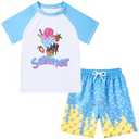 Boys Swim Set Size 10-12 Bathing Suit 2 Piece Rashguard Set Swimwear Trunks with Mesh Liner Blue Ice