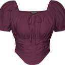 Scarlet Darkness Corset Top for Women Teens Square Neck Short Sleeve Peasant Blouse Red Plum M