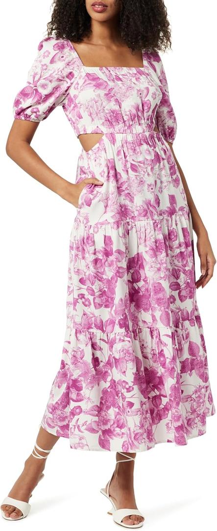 The Drop Women's Anaya Square Neck Cut-Out Tiered Maxi Dress (Wild Purple Floral Print) The Drop Women's Anaya Square Neck Cut-Out Tiered Maxi Dress (Wild Purple Floral Print)