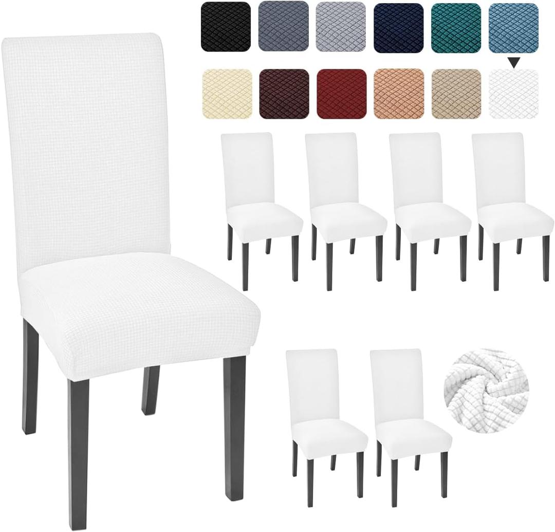 Aertiavty Chair Covers for Dining Room Set of 6 Kitchen Chair Seat Covers, Dining Room Chair Covers Chair Slipcover Parsons Chair Covers, White