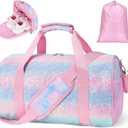 Dance Bag for Girls - Kids Duffle Bag with Shoe Compartment, Waterproof Ballet Gymnastics Overnight Bag with Dry/Wet Pockets(Tie-Dye Pink)