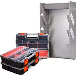 P-SH-Hanging Tote Kit for Van Shelving Storage, 3 Plastic Storage Box w/1 set Hanging Organizer Holder for Small Parts, Screws and Hardwares