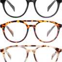 KoKoBin Aviator Round Reading Glasses for Men and Women,3 Pairs Oversized Blue Light Blocking Spring Hinge Readers (Mix Color)