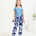 Girls Clothes Size 8 Irregular Ruched Drawstring Short Sleeve Top and Camouflage Pants 2Pcs Girls Camo Outfits Sets (Blue)