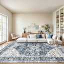 AMADA HOMEFURNISHING 9x12 Washable Area Rug, Low-Profile Large Area Rug with Non-Slip Backing & Durable Edge Binding, Vintage Large Rugs for Living Room, Bedroom & Dinning Room