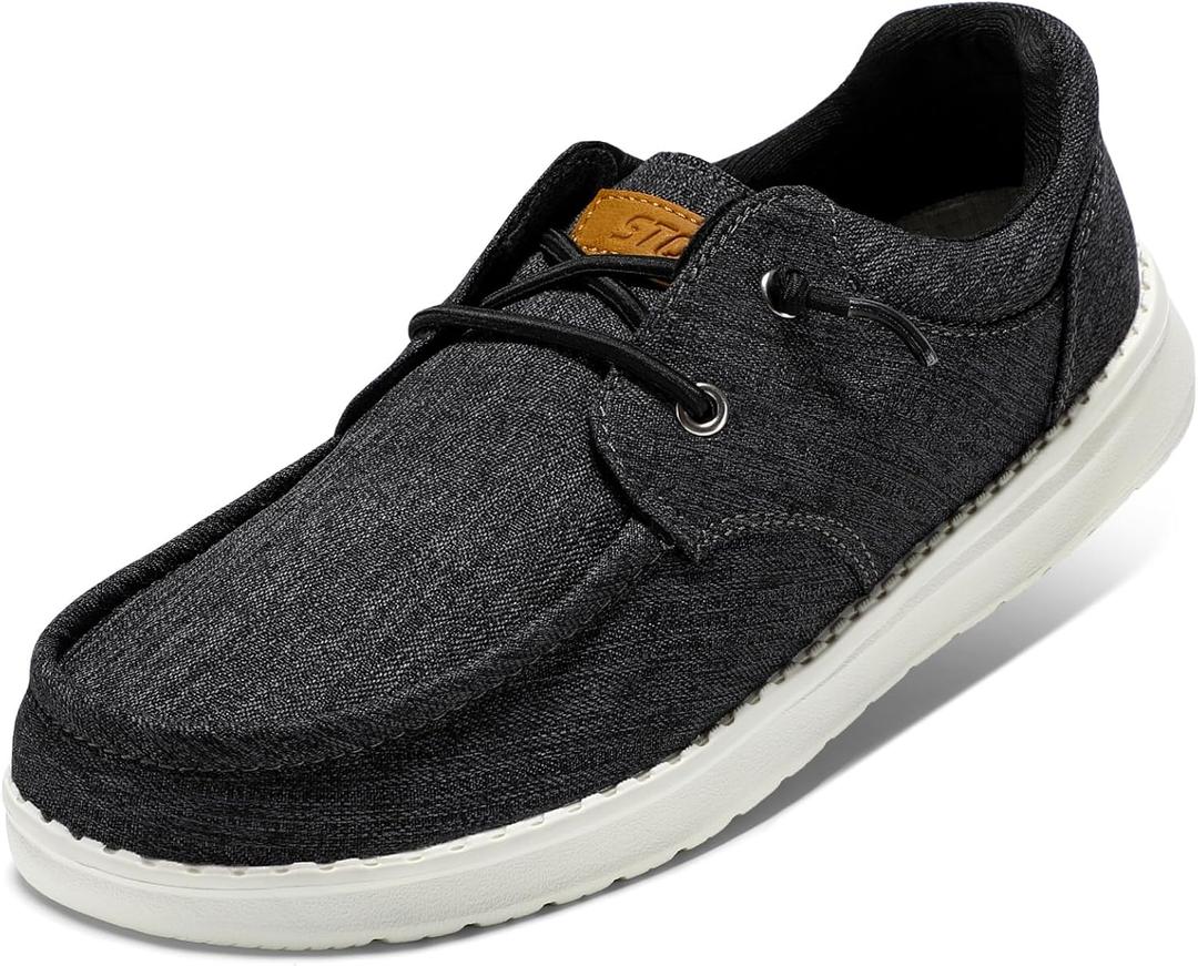 STQ Women's Lace up LoafersOrthopedic Comfotable Ultralight Boat Casual Shoes with Arth Support (9, Charcoal Grey Black)