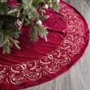 Christmas Tree Skirt, 72 inch Extra Large Velvet Fur Plush Red Tree Skirt, Xmas Tree Skirts with Gold Embroidered for Merry Christmas Party Large Christmas Tree Holiday Decorations