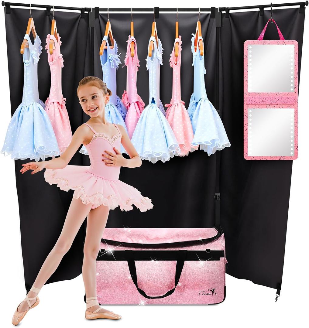 Dance Bag with Garment Rack and Curtain, 23" Rolling Dance Competition Duffle Bag with Garment Rack | Portable Dance Changing Room Suitcase for Dancers Athlete Livestreamer Cheerleaders