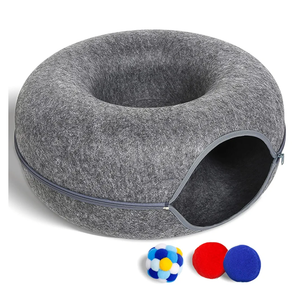 Large Cat Tunnel Bed for Indoor Cats with 3 Toys, Scratch Resistant Donut Cat Bed, Up to 30 Lbs (L 24x24x11, Dark Grey)