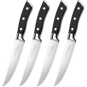 OAKSWARE Steak Knives, Non Serrated Steak Knife Set of 4, German Steel Steak Knife Set 5 Inch, 4 Pieces Professional Straight Edge Knives - Full Tang Ergonomic Handle