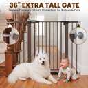 Mumeasy 36" Extra Tall Dog Gate, Auto Close Baby Gate for Stairs Doorways, 29.7-46" Wide Walk Thru Child Safety Gate for House, Easy Install Pressure Mounted Metal Pet Gate with Door, Brown