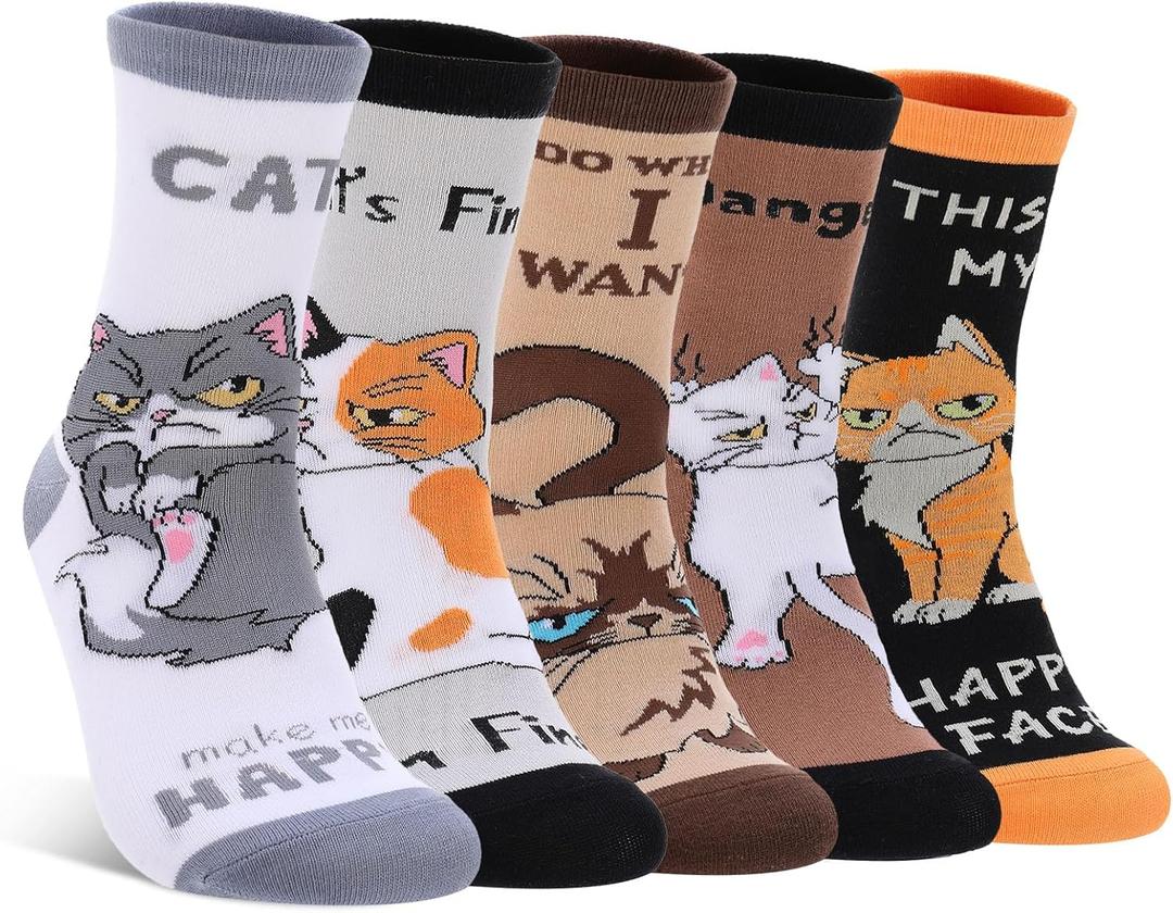2 x 5 Pairs Women's Cat Socks Fun Animals Casual Socks Novelty Cotton Cat Sock Funny Birthday Gifts for Cat Lovers