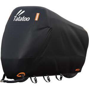Motorcycle Cover Waterproof Outdoor, 300D Heavy Duty, UV & Rain Resistant, 3 Wind-Resistant Buckles, Dual Lock Holes, Includes Storage Bag, Fits Most Motorcycles/Scooters up to 86.6",Black
