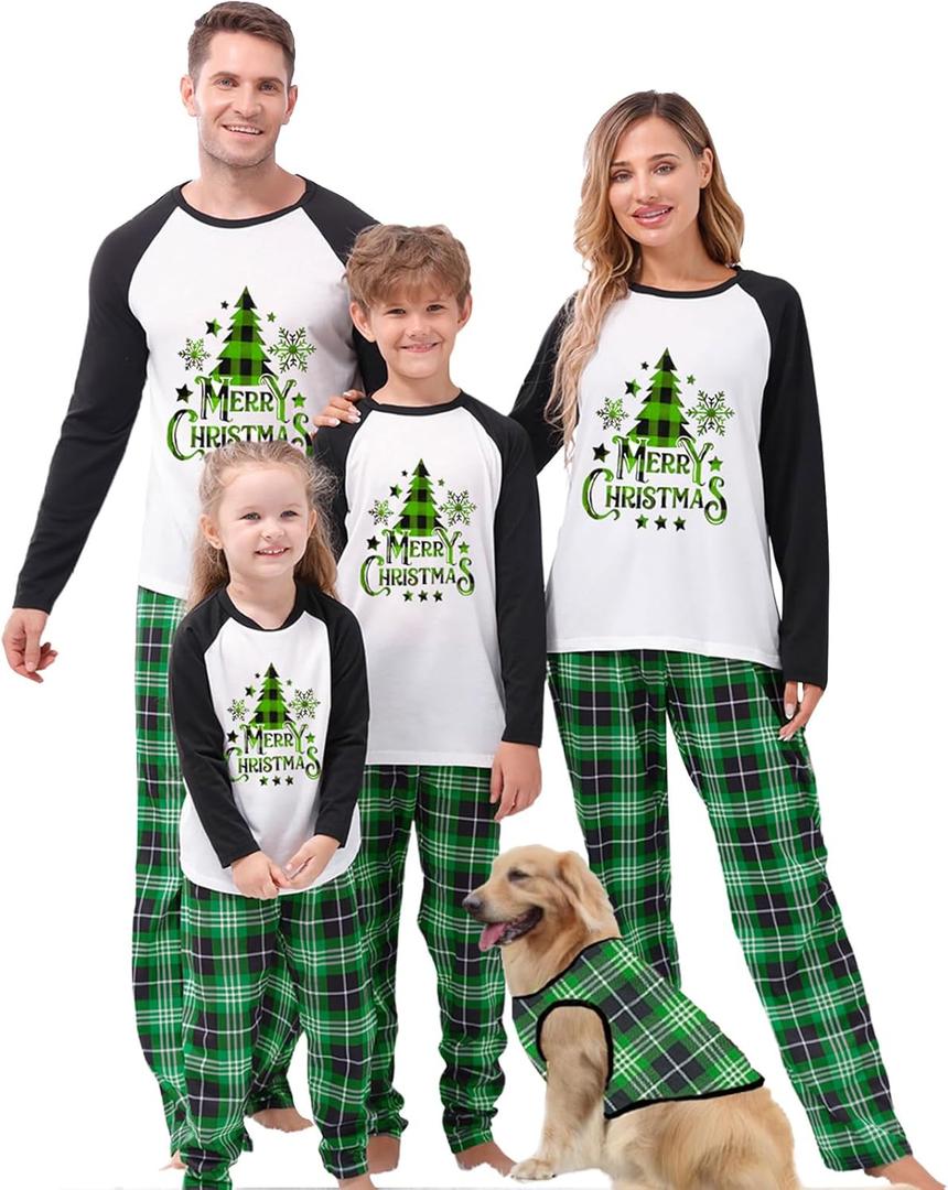 CIYCUIT Family Christmas Pjs Matching Sets Reindeer Christmas Pajamas for Family and Dog (Green, XL)