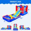 WELLFUNTIME 2 in 1 Inflatable Water Slide & Bouncy Castle with Blower, Water Park with Sprayers, Deep Pool, Dartboard & Basketball Hoop