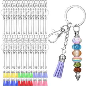 72 Pcs Beadable Keychains Complete Making Kit with 36 Metal Bars, 36 Key Rings & 36 Suede Tassels - Ultimate DIY Craft Supplies for Personalized Gifts Women Men
