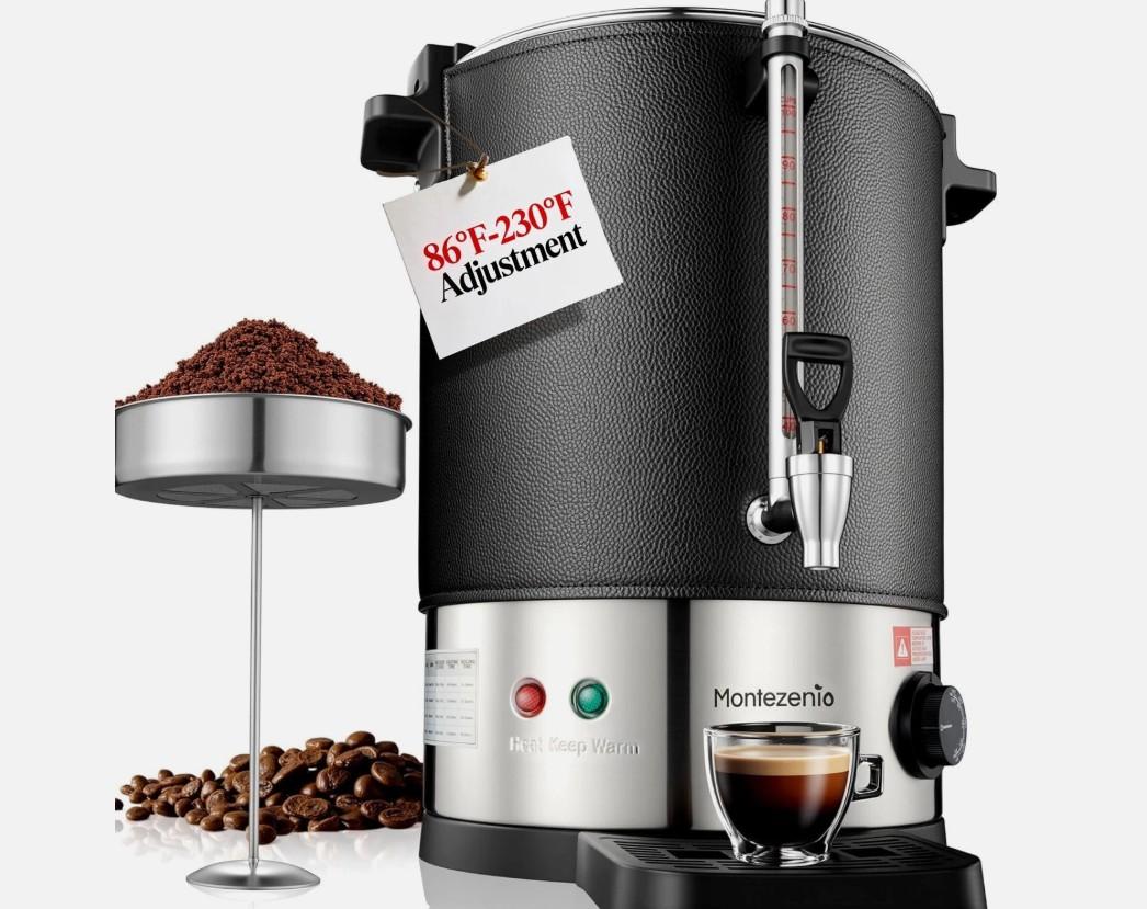 100 Cup Commercial Coffee Urn with Temp Control, 1500W Extra Large Coffee Maker