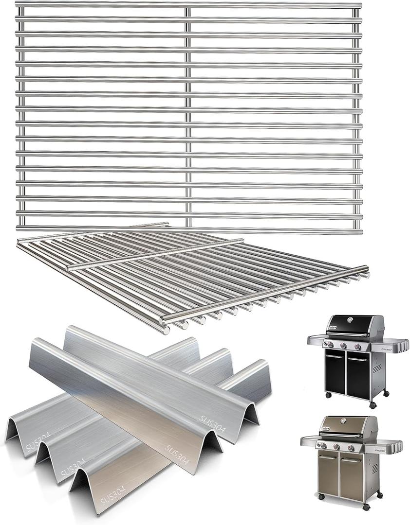 Genesis E310 Grill Grates & 7620 Flavorizer Bars for Weber Genesis 300 Series (2011-2016), Genesis E330 E320 E310 S310 S320 S330 EP/CEP310 EP/CEP320 EP/CEP330 Grill Parts with Front-Mounted Control | Fits Genesis E/S/EP310-E330 front control grills,7524 grill grates 7620 flavorizer bars bbq replacement kit,even heating