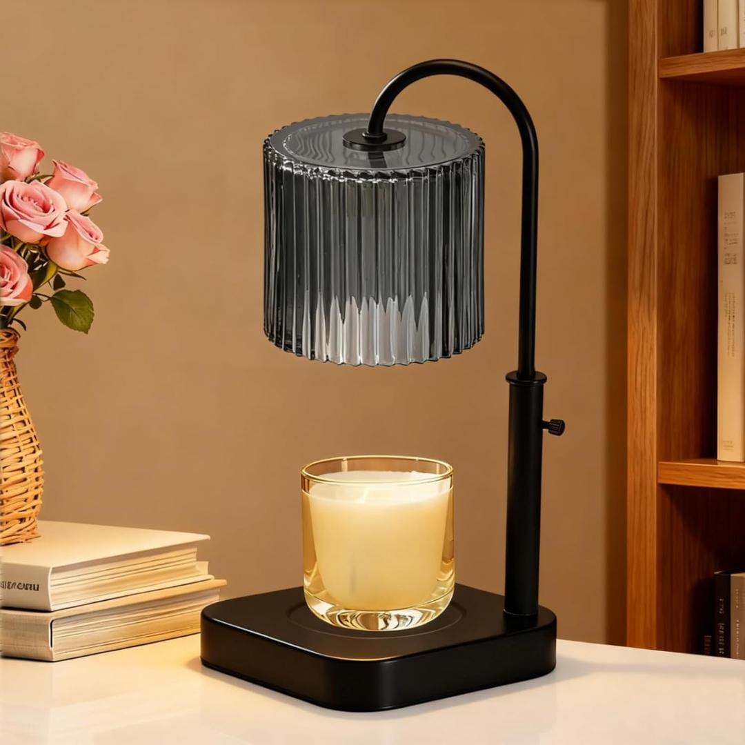 Gold Candle Warmer Lamp with Timer,Mothers Day Gifts for Mom,House Warming Gifts New Home Decor,20 Gears Rotary Dimming with 2 Bulbs (Dark Gray)