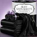 DECOLURE Satin Bed Sheets - 4 Piece Luxury Silky King Size Bedding Set - Softer Than Silk, Wrinkle-Free with 15 Deep Pocket Fitted Sheet, Perfect for Hair & Skin, Gifts for Women (Black)