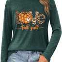 TOTWOW Fall Long Sleeve Shirts Women Family Halloween Thanksgiving Tops Casual Thankful Pumpkin Turkey Graphic Tees (Large)