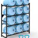 12-Tray 5 Gallon Water Jug Holder Heavy Duty, 4-Tier Wall Mount Water Bottle Rack, Powder Coated Steel, Black, 13"D x 36.7"W x 44.8"H, Home, Office, Restaurant, Gym