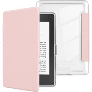 MOROCK Case for 6" Kindle Paperwhite 5th/6th/7th Generation 2012-2017 Released(Model No. EY21 & DP75SDI), Premium Lightweight PU Leather and PC Clear Acrylic Back Cover, Auto Wake/Sleep, Pink