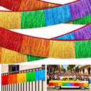 Watayo 4 Pcs Rainbow Foil Fringe Garland,29Ft Rainbow Tinsel Metallic Glitter Banner, LGBT Hanging Table Skirts for Unicorn Birthday Wedding Pride Month Parade Float Party Decor