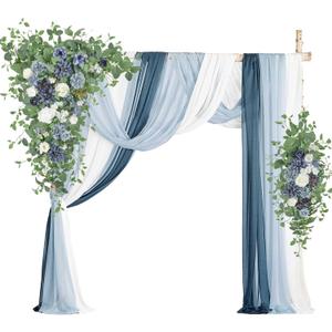 Wedding Arch Flowers with Drapes Kit (Pack of 5) - 2pcs Artificial Dusty Blue & Cream Deluxe Swag with 3pcs Hanging Drapes for Wedding Ceremony Arbor Reception Backdrop Rose Floral Decorations