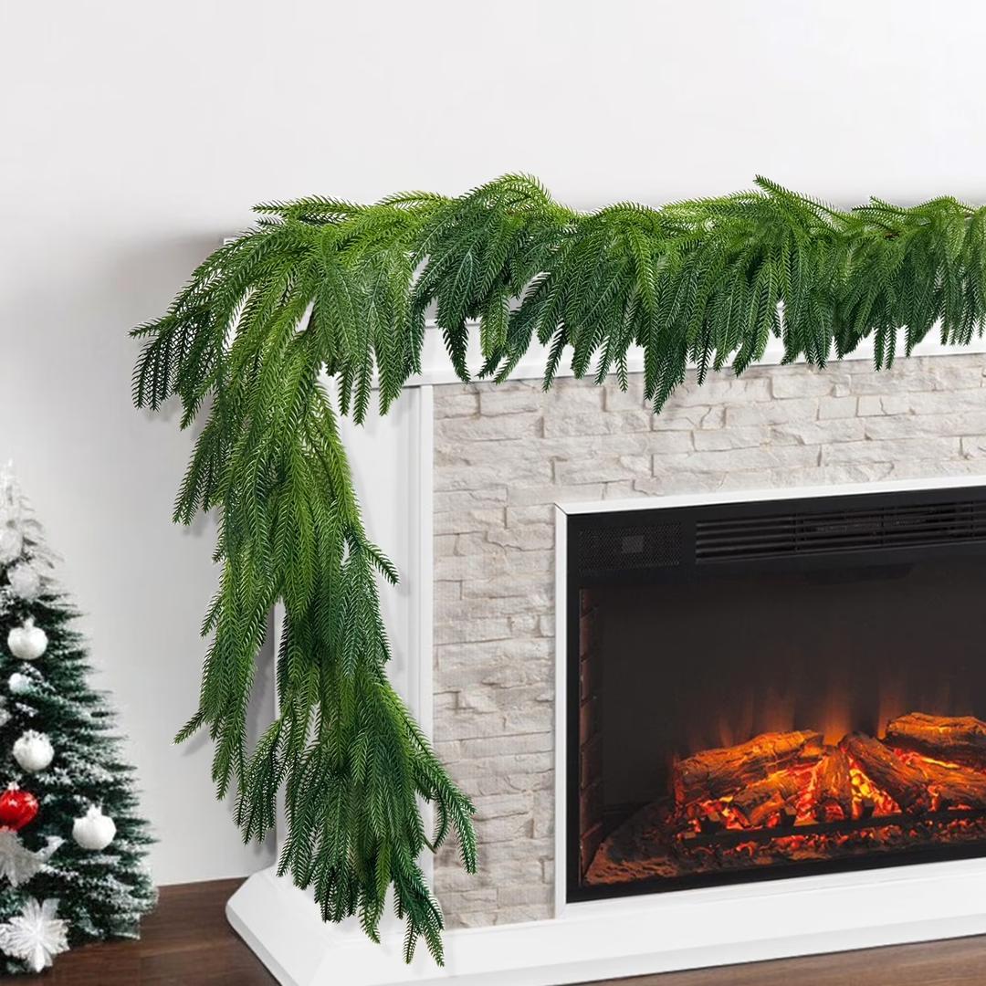 5.6ft Christmas Garlands Norfolk Pine Garland Faux Greenery Pine Garland for Indoor Holiday Decor 2pcs
