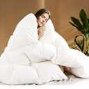 SHOUREN White Luxurious Goose Feather Down Fiber Comforter, All Season Hotel Collection Bed Comforter，Ultra Soft 100% Cotton Duvet Insert with Corner Tabs, Queen Size 90"X90"