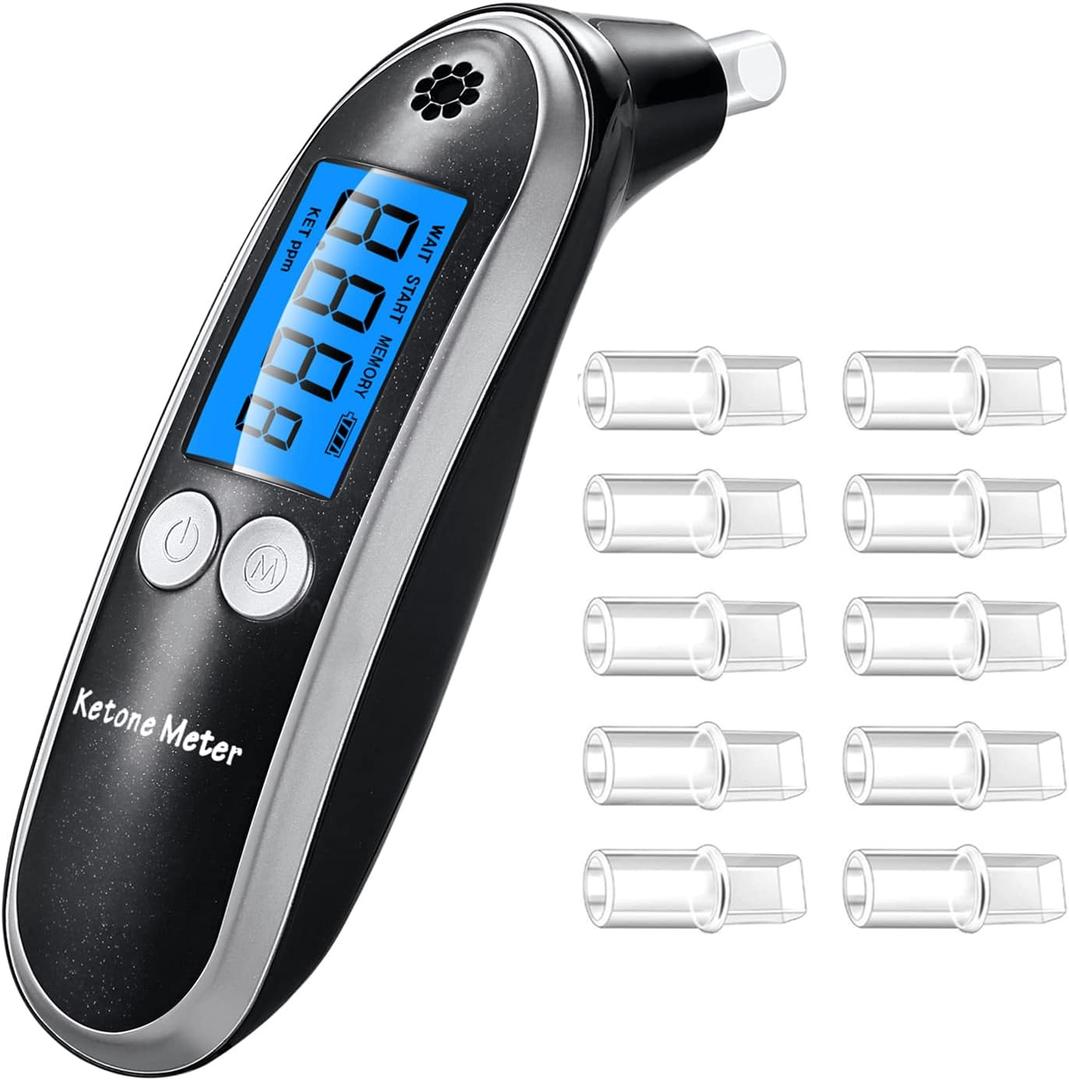 Home Breath Ketosis Meter Professional Breath Ketosis Tester - Portable Ketone Breath Analyzer with 10 Mouthpieces | Ketone Breath Meter for Keto Tracking