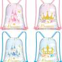 Censen 24 Pcs Drawstring Bags Set Bulk 12 x 10 Inch Princess Prince Party Favor Bags Crown Castle Floral Favor Gift Bag for Kids Gift Party Supplies (castle and Crown Style)