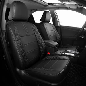 FREESOO Toyota Camry Seat Covers Full Set Custom Fit for L/LE/XLE 2017 2016 2015 2014 2013 2012 Models, Premium Waterproof Leather Car Seat Protectors (Black)
