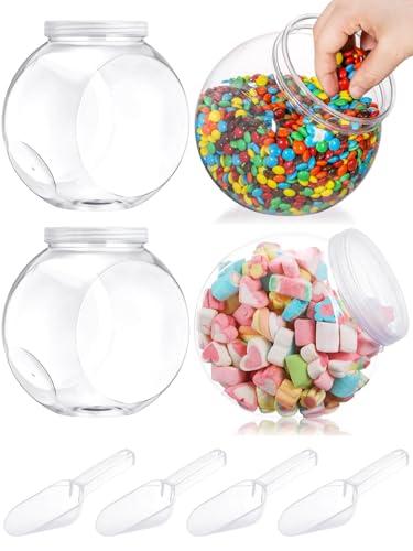 Glazeal 3pcs Plastics Candy Jars 51oz with Lid & Spoons, 1500ml Plastic Cookie Jars Set Clear with Labels& Pen for Candy, Buffet, Coffee Holder Food Storage
