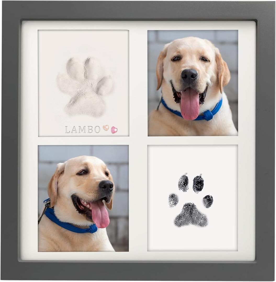 MYPAWLETS Ink & Clay Paw Print Kit for Dog Cat,Clean-Touch Ink Pad & Soft Clay for Dog Pawprints,Pet Paw Print Impression Kit Large Paw Print Area,Pawprint Keepsake Frame for 1-2 Pets-Grey